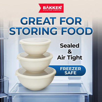 Bakken Master 12 Piece Plastic Nesting Bowls with Lids - Mixing Bowls Set includes 6 Prep Bowls and 6 Lids, BPA-Free, Reusable Meal Prep Containers, Microwave, Freezer & Dishwasher Safe, White Cream