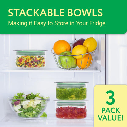 IMPRESA Oval Guacamole Keeper - Pack of 3, 1.5-Cup, Green Airtight Seal & Guacamole Preserver - Stackable Design & Guac Storage Container - Dishwasher-Safe