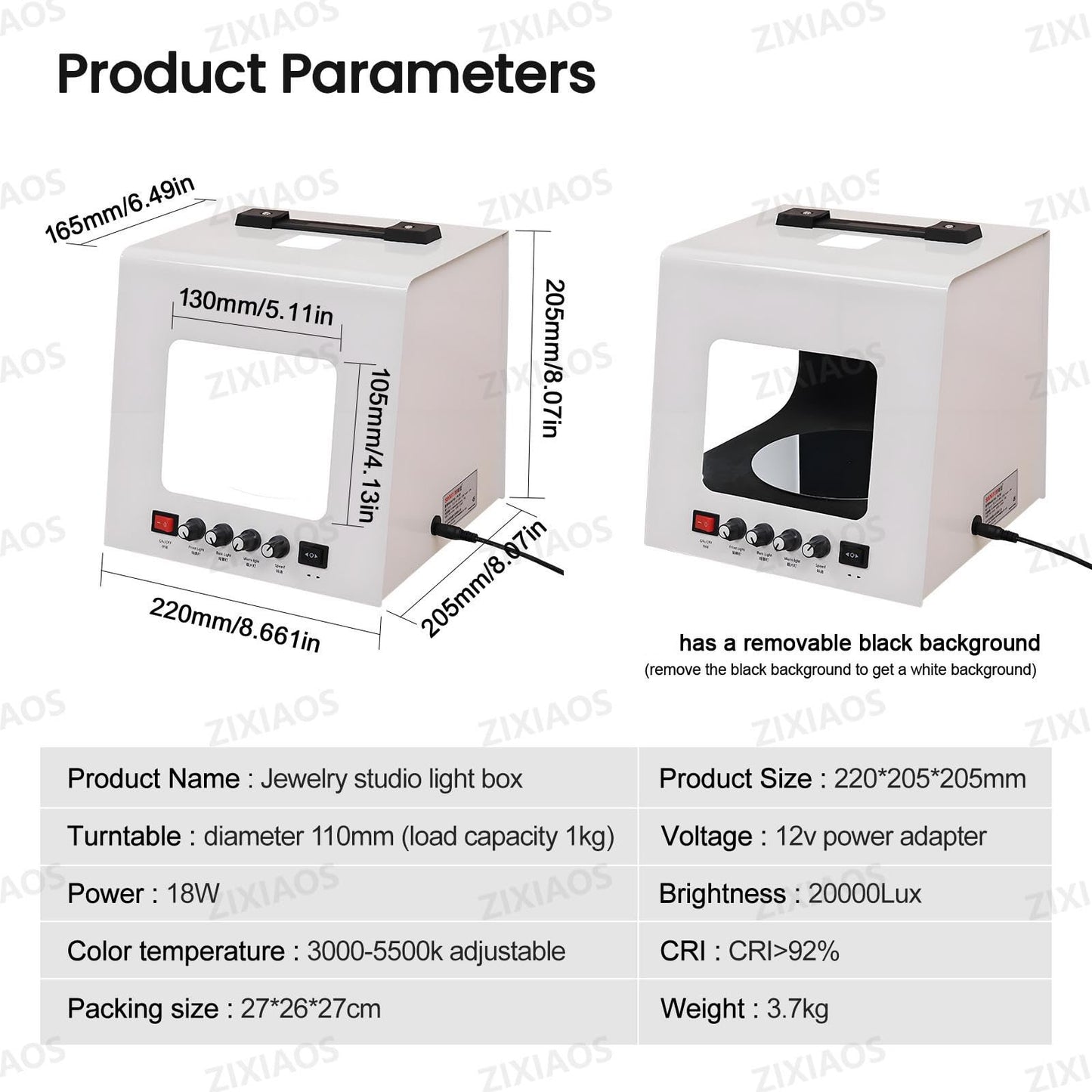 ZIXIAOS Jewelry Photography Light Box Kit with 360° Electric Rotating Feature, 4PCS Fill Lights-Adjustable Brightness,Mini Photo Studio Softbox,Support Jewelry Hanging or Placing 20cm