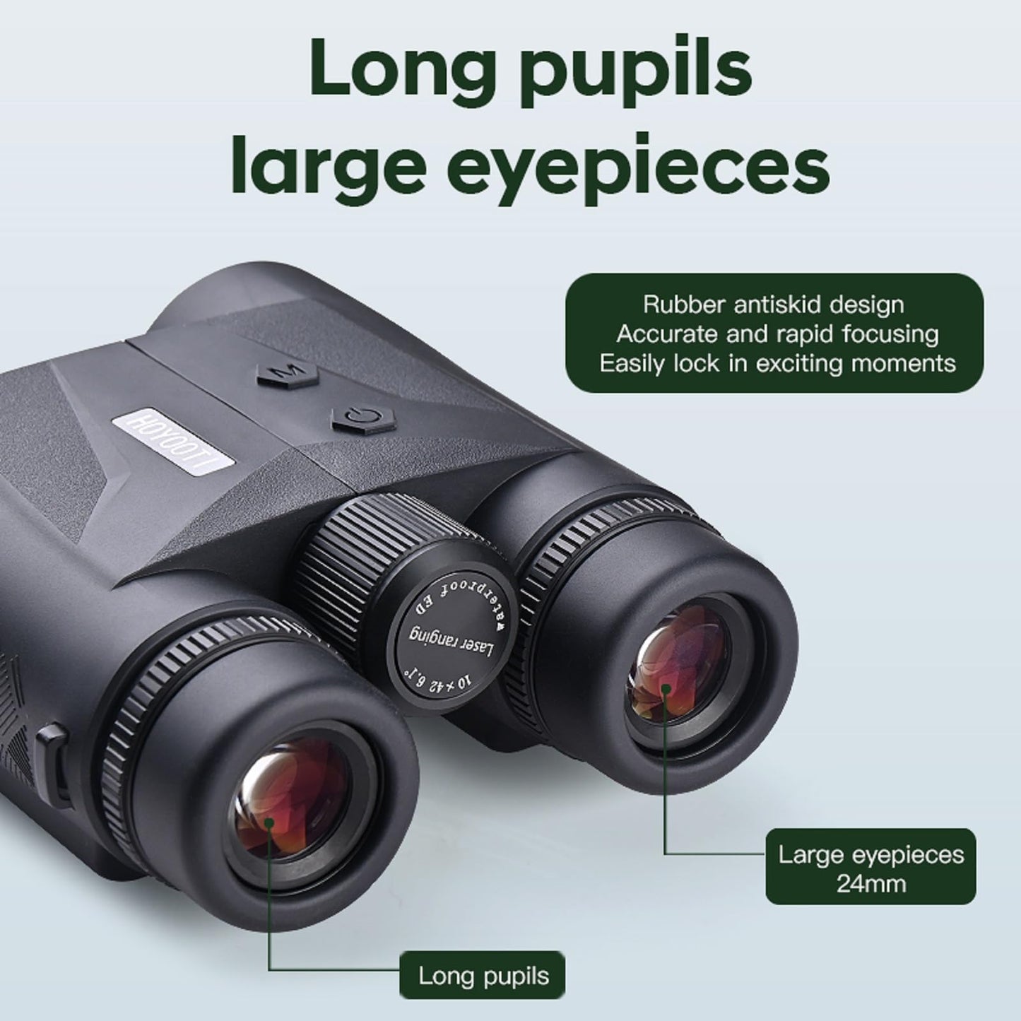 10x42 Laser Rangefinder Binoculars for Hunting with ED Glasses Camping Travel Birdwatching Outdoor (Green, 2000YD)