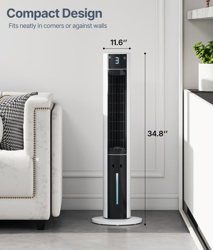 EXNOS Evaporative Air Swamp Cooler - 38inch Cooling Fans that Blow Cold Air for Bedroom, Portable Tower Fan with 3L Water Tank, Ice Packs, Remote Control, 3 Speeds