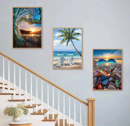 Mowana Sea Diamond Art Kits for Adults 6 Pack - Beach Diamond Painting Kits for Adults, Nature Scenes Ocean Diamond Art 5D Full Drill Rhinestone Gem Painting for Wall Decor and Gifts 12x16inch