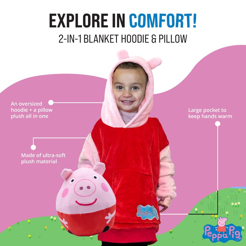 Plushible Peppa Pig Wearable Blanket Hoodie for Adults, Kids, and Toddlers, Cozy Snuggle Wrap, Pillow & Longsleeve Sweatshirt - Toddler