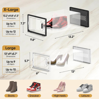 12 Pack 9, BALEINE Stackable Shoe Storage Boxes Fit Size Thickened Clear Shoe Box Bins with Lids, Plastic Foldable