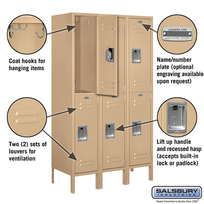 Salsbury Industries 62355TN-U Double Tier 36-Inch Wide 5-Feet High 15-Inch Deep Unassembled Standard Metal Locker, Tan Brown