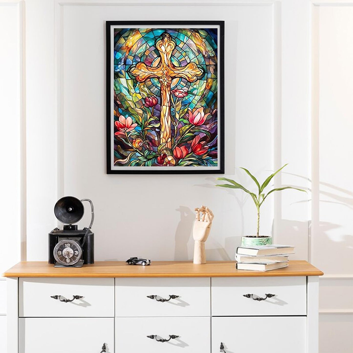 TUTUMAY21 Easter Cross, Stained Glass Cross, 5D Adult Diamond Art, DIY Diamond Art Painting Kits for Home Decor Canvas 12x16in