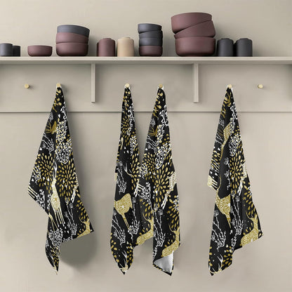 ALAZA Christmas Reindeer Gold Black Decorative Kitchen Dish Towels Set of 4, Soft Absorbent Kitchen Hand Towels, 18 x
