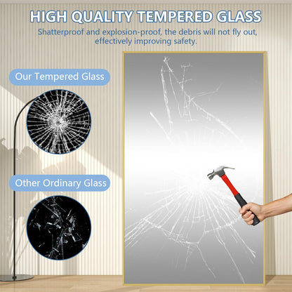 82"X44" Full Length Mirror with Stand, Oversized Floor Mirror Full Length, Tempered Glass Extra Large Free Standing Mirror for Gym Bedroom Living Room Clothing Store, Aluminum Alloy Frame, Gold