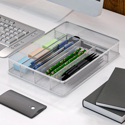 TQVAI Silverware Organizer, 5 Slots Non-Slip Mesh Kitchen Drawer Organizer, Metal Cutlery Holder