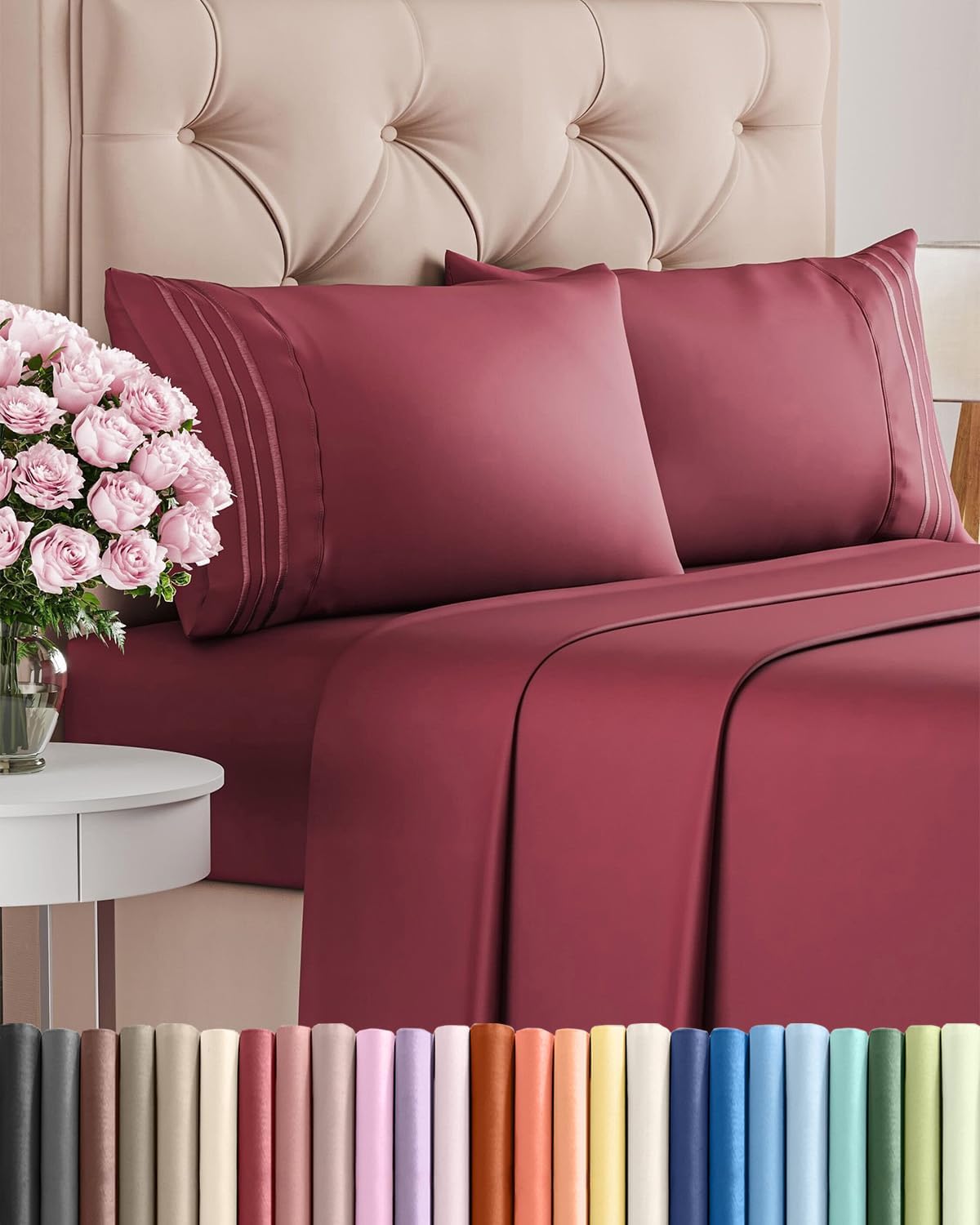 Queen Size 4 Piece Sheet Set - Comfy Cooling Bed Sheets for Luxury Bedding - Ultra-Soft, Deep Pockets - Oeko-Tex Certified - Burgundy