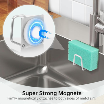 Everlling Magnetic Sponge Holder for Kitchen Sink,1 Pcs Strong Magnetic Stainless Steel Rack Stand, Kitchen Accessories, Dish Sponge Organizer, Scrubber Caddy, with Extra Magnets and Metal Plates