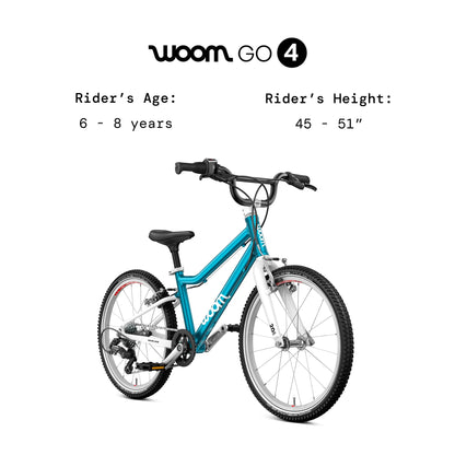 woom GO 4 Bicycle for Kids 6 to 8 Years Old, 20-Inch Lightweight 7-Speed Bike for Beginner Riders with Handbrake for Boys & Girls - Metallic Blue