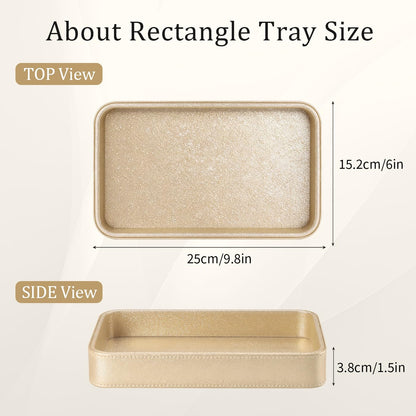 GORESE Gold Perfume Tray, Decorative PU Leather Jewelry Tray for Dresser and Nightstand Organizer, Catch-All Vanity Tray for Purse Bowl, Trinket, Key & Daily Essentials, Luxury Gift for Women