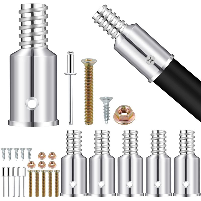 Elesunory 6Pcs Threaded Tip Replacement, Broom Handle Threaded End, Ultra Threaded Tip Repair Kit, Metal Broom Handle Adapter for 0.98 Inch Broom Stick Pole