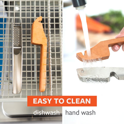 Full Circle Crushed It - Easy-Clean Stainless Steel Garlic Press - Effortless Crushing and Quick Mess-Free Clean-Up - Integrated Cleaner Scraper, Dishwasher safe