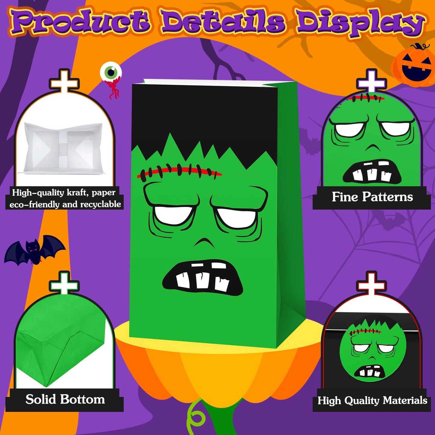 TaoBary Halloween Treat Bags Cute Trick or Goody Bags Halloween Paper Favor Bag with 6 Assorted Designs Stickers for Trick or Goody Birthday Party Event Supplies(30 Pcs)