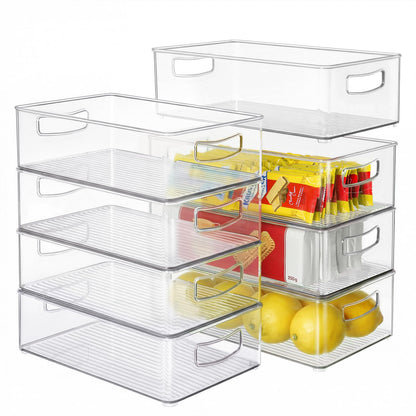 Heyuzb Set of 8 Clear Fridge Organizer Bins, Stackable Refrigerator Organizers and Storage for Fridge, Freezer, Pantry, BPA Free