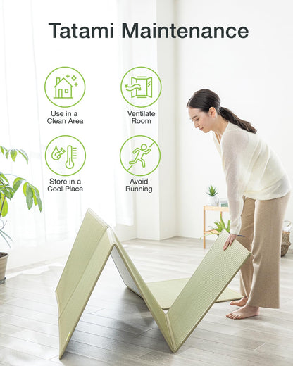 FULI Japanese Tatami Mattress, Foldable Igusa Rush Grass Tatami Rug, Natural Japanese Floor Mattress Mat Made in Japan, Full XL