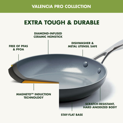 GreenPan Valencia Pro Ceramic Nonstick 22 Piece Cookware Set, Hard Anodized PFAS-Free Pots & Pans, Induction Ready, Compatible on All Cooktops, Dishwasher Safe, Oven Safe to 600F, Gray