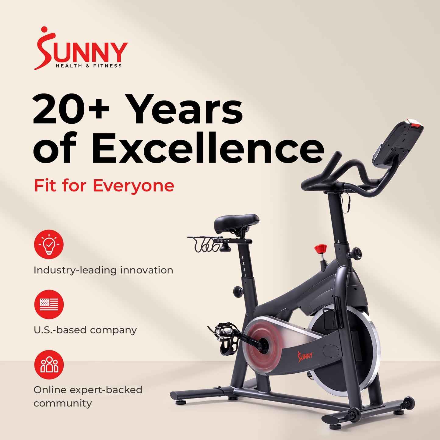 Sunny Health & Fitness PACE 300 Smart Magnetic Indoor Cycling Bike, Quiet Exercise for Home Gym Cardio Training, Ultimate Fit with Adjustable handle & seat, Free SunnyFit App Connection - SF-B124068