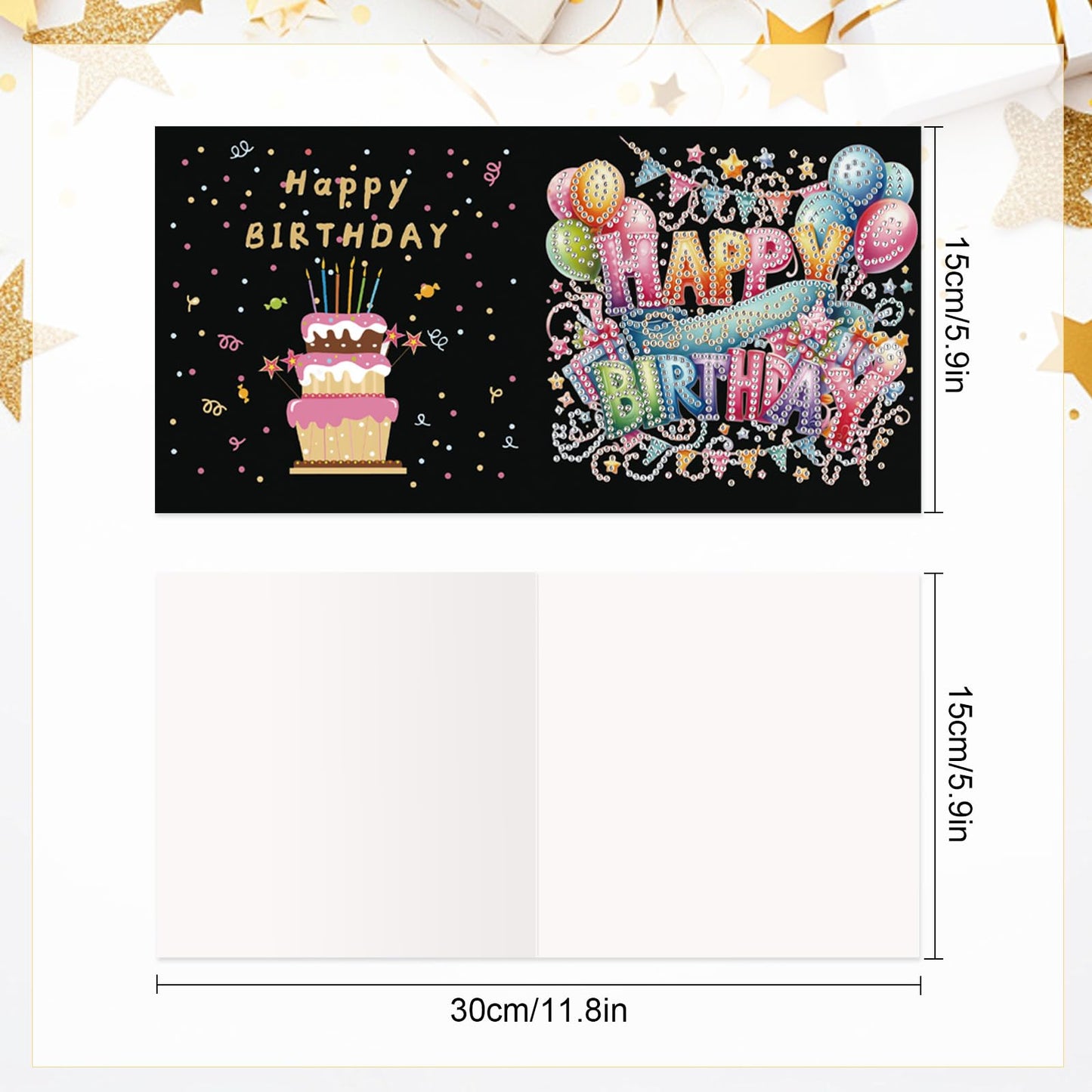 antor 6 Pcs 5D Diamond Painting Greeting Card Kits, Laser Effect Diamond Art Birthday Cards Special Shaped Diamond Art Postcards Crafts for Birthday Holiday (30x15cm)