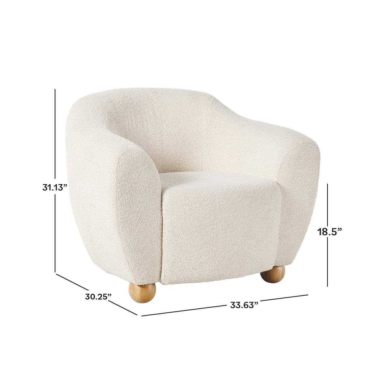 Walker Edison Linley Contemporary Bouclé Accent Chair with Wood Legs, Ivory
