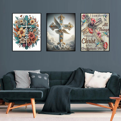 Axquilon Religious Diamond Art Kits for Adults - 3 Pack Cross Diamond Painting Kits for Adults, 5D Round Full Drill Christian Gem Art, Paint by Diamonds Pictures DIY Crafts Kits 12x16inch