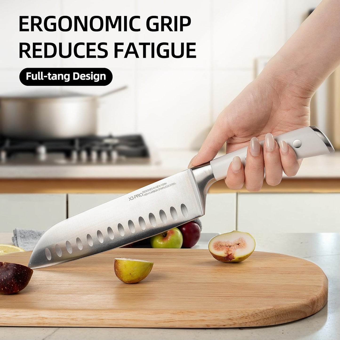KnifeSaga Kitchen Knife Set Premium, Japanese High Carbon Stainless Steel 15 Pcs Enduring Ultra Sharp Knife Block Set with Sharpener and Wood Block, Professional White Chef Knives set for Kitchen