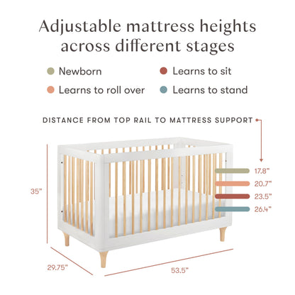 Babyletto Lolly 3-in-1 Convertible Crib with Toddler Bed Conversion Kit in White and Natural, Greenguard Gold Certified