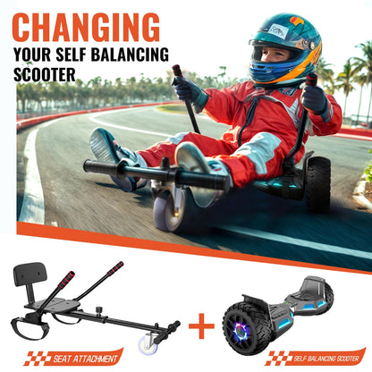 Scooter with Seat Attachment for Kids Adults, 6.5'' 8.5''Balancing Scooter with Bluetooth Speakers & Colorful LED Light with kart