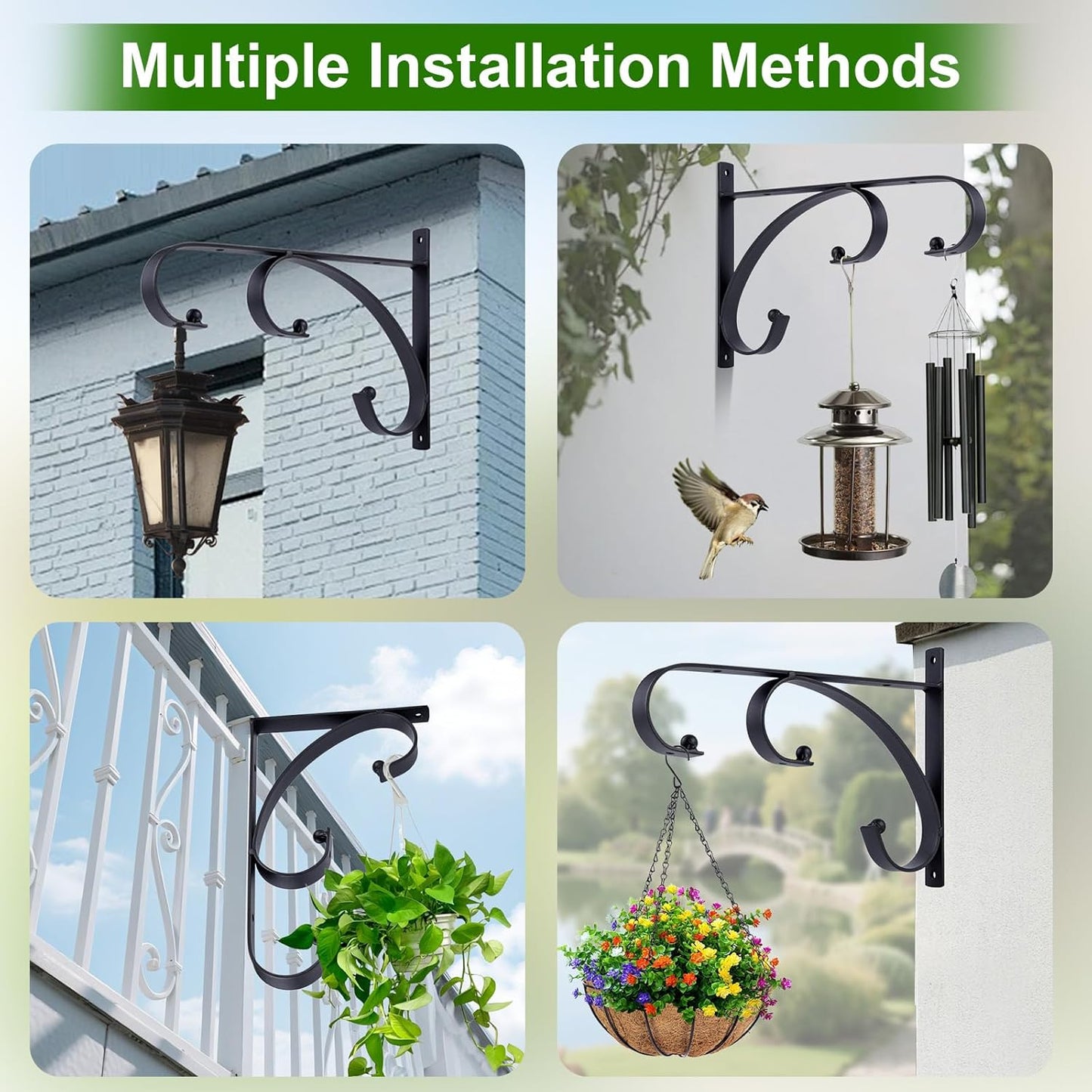 Skiennix 10-Inch Plant Hangers - Decorative Iron Hooks for Indoor/Outdoor Plants | 4-Pack
