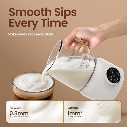 Casimhu 4-in-1 Milk Frother, Electric Milk Frother and Steamer with LED Touch Screen, Ceramic Lining Bottom, Milk Warmer 13.52oz for Lattes, Cappuccinos, and Macchiatos at Home, White