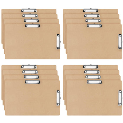 Henoyso 16 Pcs 11 x 17 Clipboards Wooden Lap Boards with Low Profile Clip Double Clip, Extra Large Landscape Hardboard Drawing Boards Horizontal Brown Clipboard for Drafting Board & Sketch Board Use