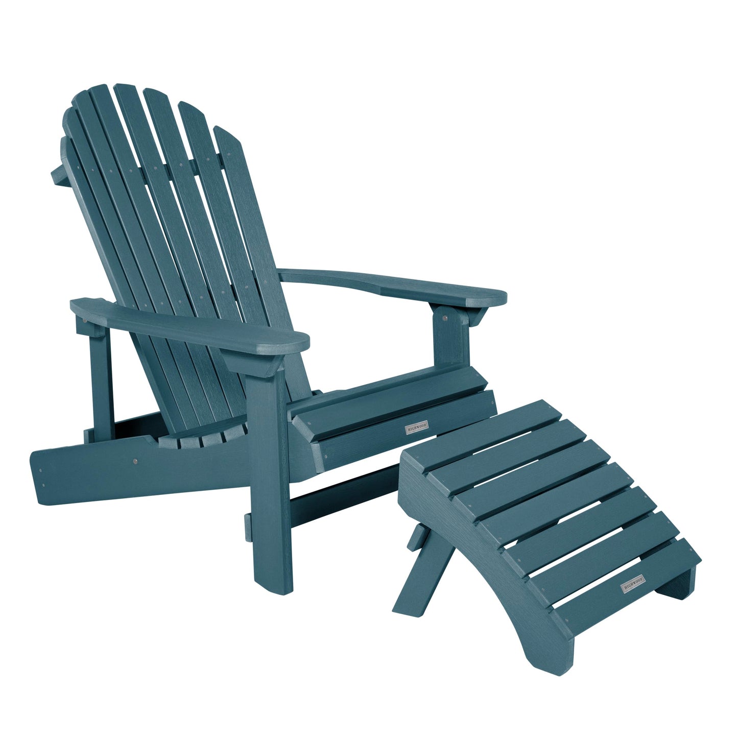 Highwood Hamilton King Size Folding & Reclining Adriondack Chair with Ottoman, Nantucket Blue