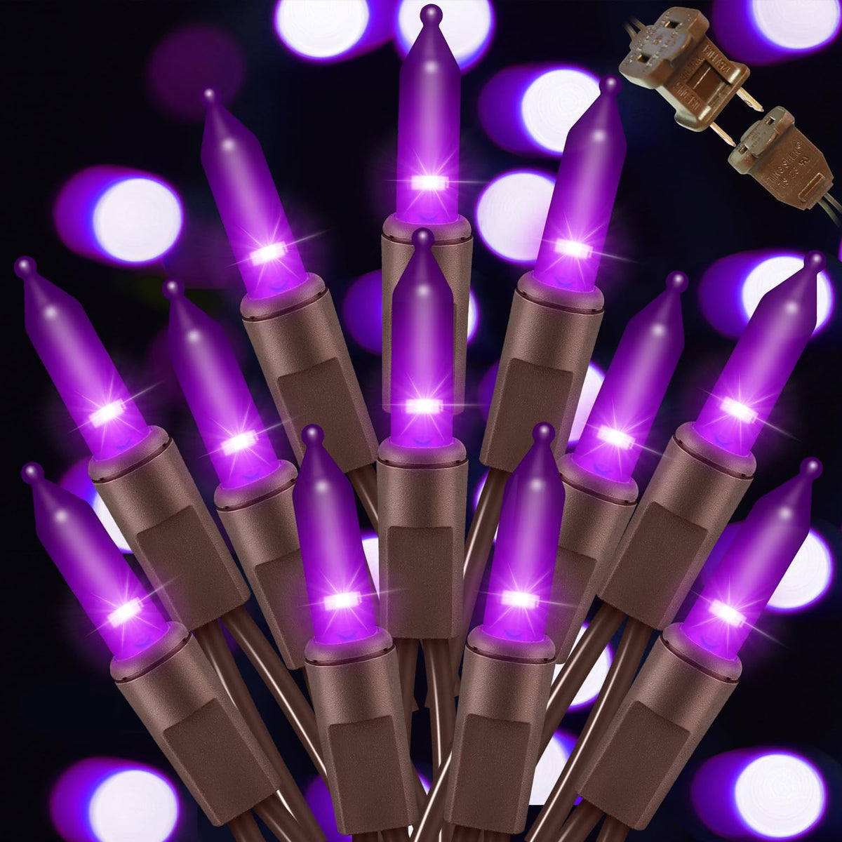LAMPHOME Halloween Purple String Lights, 100 Mini Fairy Lights, 20Ft Brown Wire, Holiday Décor for Home, Christmas, Patio