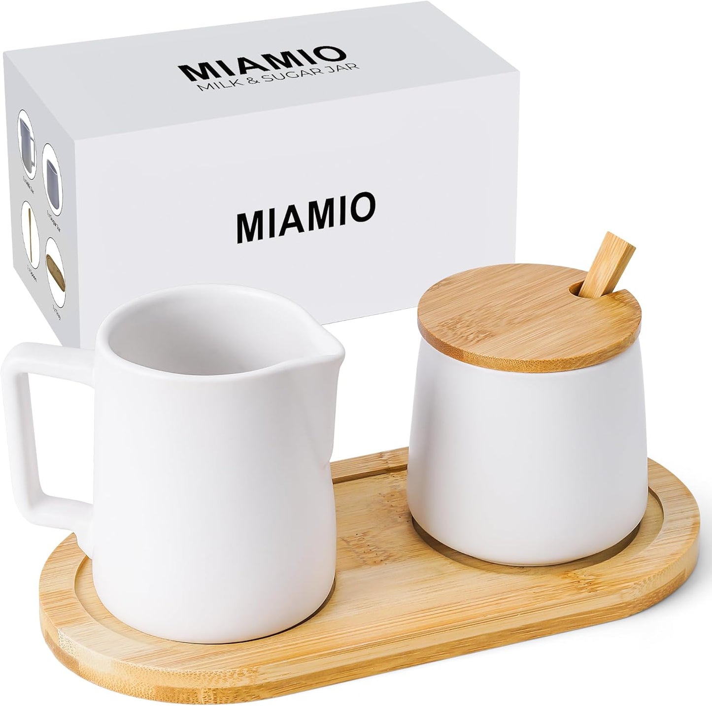 Set MIAMIO - Sugar and Cream Serving with Lid and Spoon/Ceramic Coffee Bar Accessories - Microwave & Dishwasher Safe