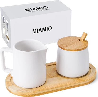 Set MIAMIO - Sugar and Cream Serving with Lid and Spoon/Ceramic Coffee Bar Accessories - Microwave & Dishwasher Safe
