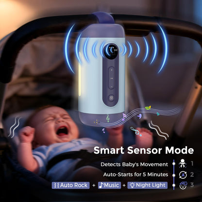 Rechargeable Hands-Free Baby Rocker & Sleep Soother – Portable Vibration Device with 6 Levels, 21 Melodies & Smart Sensor – Fits Most Strollers, Car Seats & Baby Gear, Travel Essential for Newborns