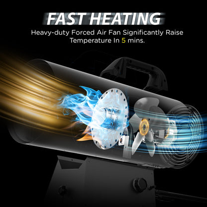 InoKraft Maxheat MH125 125,000 BTU Forced Air Propane Heater, Auto 25-95F On/OFF Control, Portable Garage/Shop Heater for Garages, Job Sites - 10ft Hose