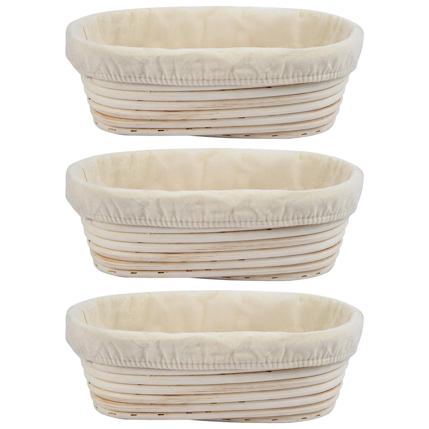 3Pcs Banneton Bread Proofing Basket, 10 inch Oval Banneton Basket,Sourdough Proofing Basket,Bread Bowl Handmade Rattan Baskets and Liners for Professional & Home Sourdough Bread Baking