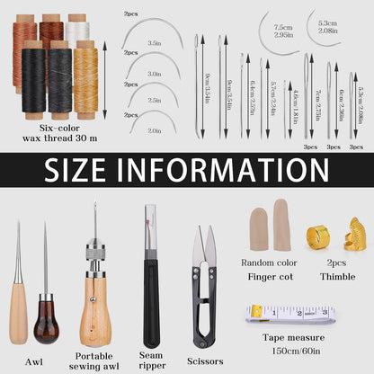 QMNNMA 40pcs Sewing Awl Kit with Bag, Portable Awl Tool Stitching with Instructions, Speedy Stitcher Sewing Awl Kit for DIY Leather Sewing Repair Craft
