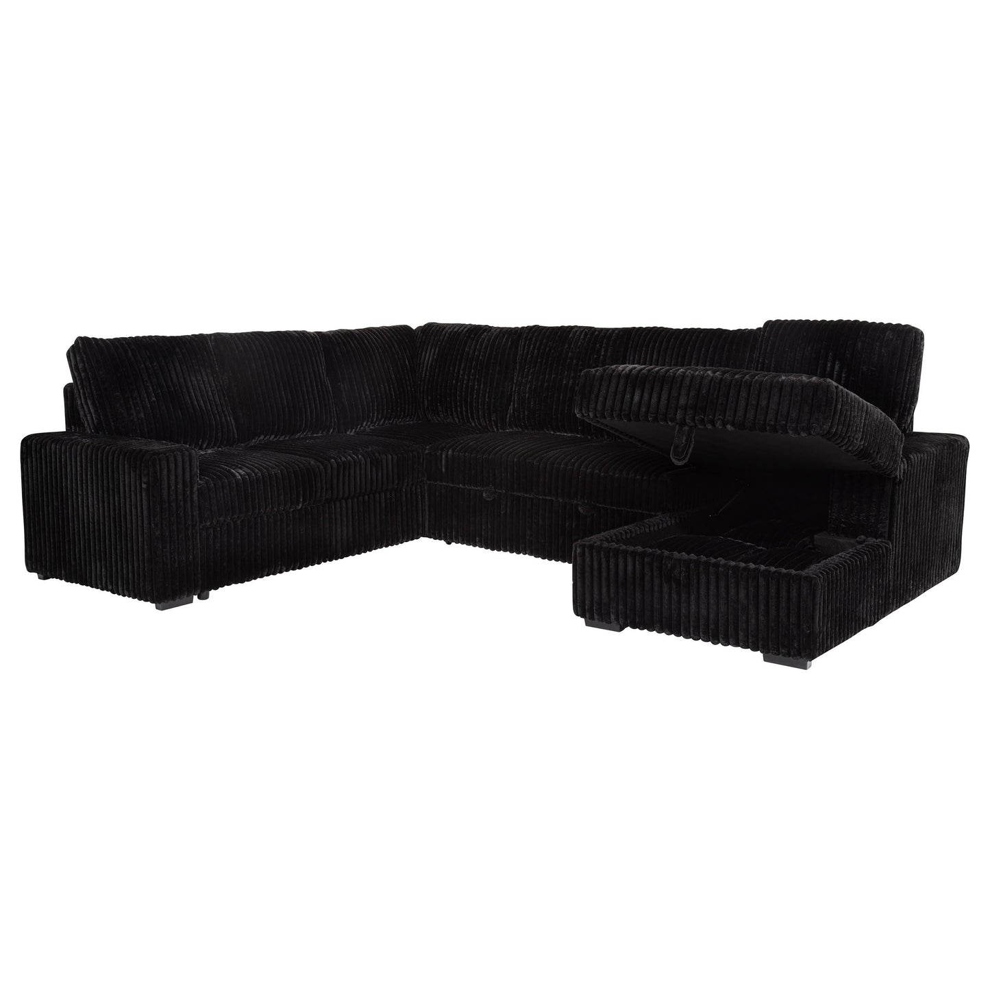 Coaster Home Furnishings - Devonshire - Sleeper Sectional Sofa with Pop-Up Sleep Surface, Storage Chaise, Three Accent Pillows and Pull-Out Bed - Living Room - Black - 511049