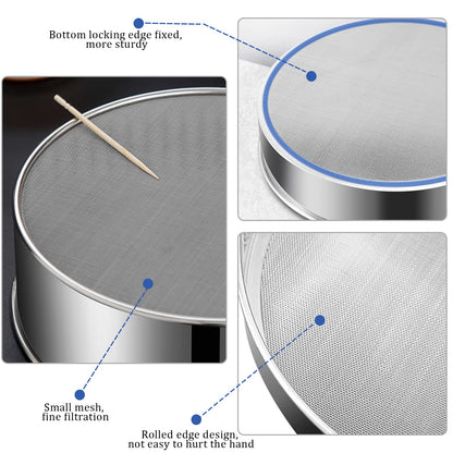 6 Pieces Stainless Steel Flour Sifter, Round Flour Sifter 40 Mesh, Premium Rustproof Flour Sieve Fine Mesh for Baking Cake Bread Pies Pastries Cupcakes（Different sizes）