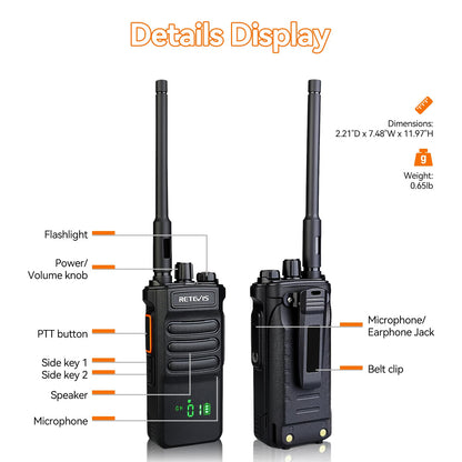 Retevis RT86 2 Way Radio Long Range,Professional Radio Walkie Talkies with Mic,Heavy Duty Two Way Radios,High Power, 2600mAh, Rechargeable Radios for Adults Warehouse Industrial Manufacturing(4 Pack)