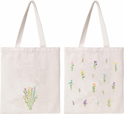 Kazova Floral Cotton Canvas Tote Bag, Aesthetic Flower Tote Minimalist Reusable Bag with Handles
