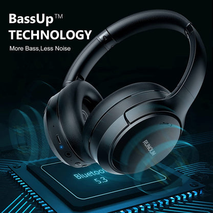 RUNOLIM Hybrid Active Noise Cancelling Headphones, Wireless Over Ear Bluetooth Headphones with Microphone, 70H Playtime, Foldable Headphone with HiFi Audio, Deep Bass for Home Travel Office
