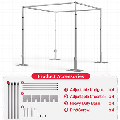 EMART 10ft Square Backdrop Stand Heavy Duty, Pipe and Drape Photo Background Support Kit, Adjustable Metal Frame with Flat Base for Wedding Birthday Party Decorations