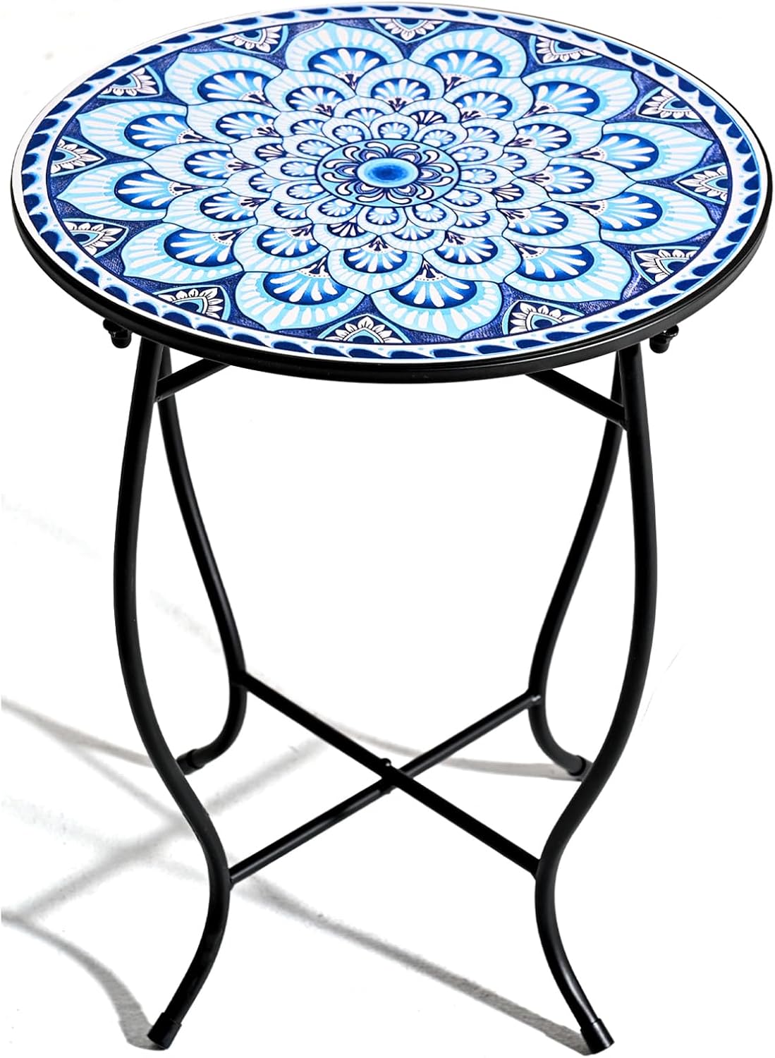 Aonagi 14 17 Round Side Table, Indoor Outdoor Small Side Table, Weather Resistant Black Metal Side Table for Livingroom