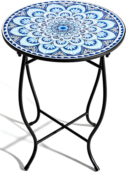 Aonagi 14 17 Round Side Table, Indoor Outdoor Small Side Table, Weather Resistant Black Metal Side Table for Livingroom