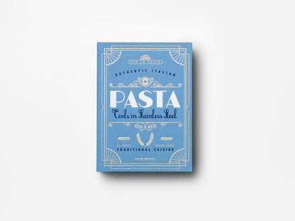 Printworks The Essentials, Pasta Tools – Pasta Kit with Spaghetti Tong, Spaghetti Measurer & Grater in Bright Blue Book-Style Case